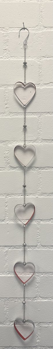 Deco hanger "Hart" met metalen ketting - Zilveren ketting + rood hart - lengte 108 cm - Woondecoratie - Woonaccessoires