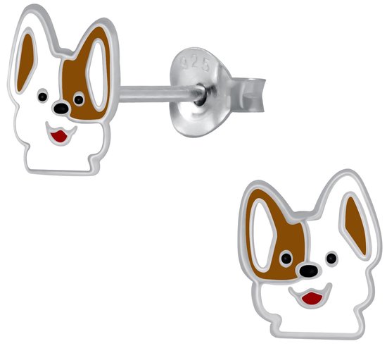 Joy|S - Zilveren hond oorbellen - 7 x 8 mm
