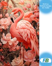 F4B Flamingo Diamond Painting 40x50cm | Vierkante Steentjes | Dieren | Roze | Vogel | Diamond Painting Pakket Volwassenen | Kinderen | Volledig Dekkend