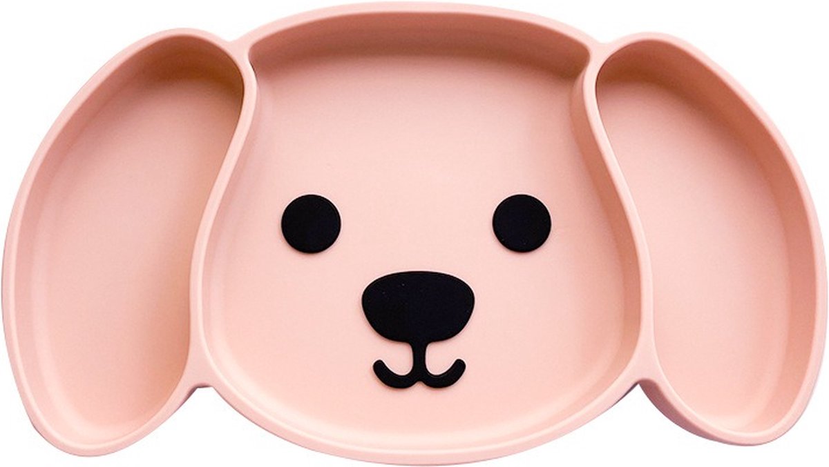 LITTLE-BUNNY silicone baby bordje met zuignap - hond roze - babybord - kinderbord - kinderservies