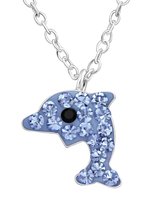 Joy|S - Zilveren dolfijn hanger 11 x 10 mm - kristal blauw - met ketting 39 cm - voor kinderen