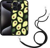 Cazy Hoesje met koord Zwart geschikt voor iPhone 15 Pro Avocado's
