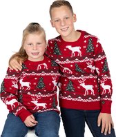 Foute Kersttrui Kinderen - Jongens & Meisjes - Christmas Sweater "Gezellig Kerst Rood" - Maat 122-128 - Kerstcadeau