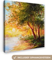 Canvas - Schilderij - Natuur - Bomen - Water - Olieverf - 50x50 cm - Canvasdoek - Schilderijen op canvas - Muurdecoratie