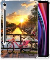 Back Cover Geschikt voor Samsung Galaxy Tab S9 Hippe Hoesje Amsterdamse Grachten met transparant zijkanten