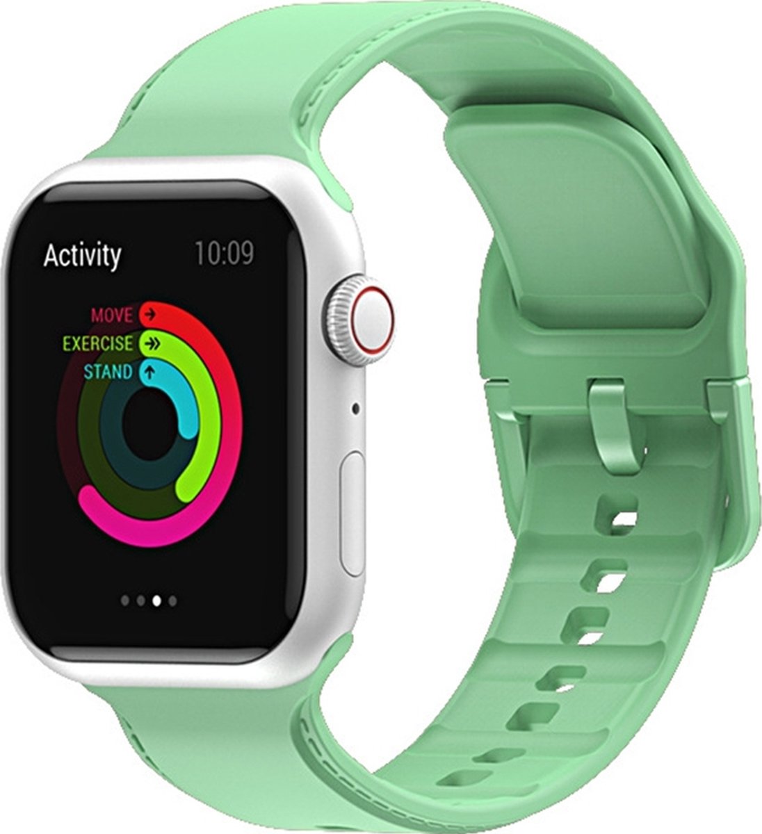 Mobigear Dashed Siliconen Watch bandje geschikt voor Apple Watch Bandje Gespsluiting - 49/45/44/42 mm - Matcha Green