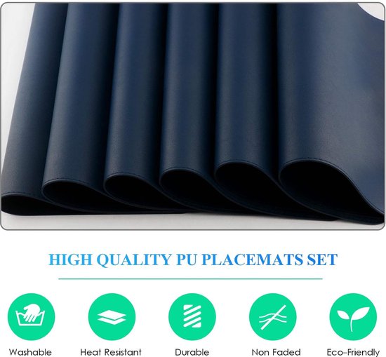 Toprance Placemats lederlook set van 6 beige afwasbaar, hittebestendig placemat PU lederen placemats waterdicht 42 x 30 cm voor thuis, keuken, restaurant en hotel