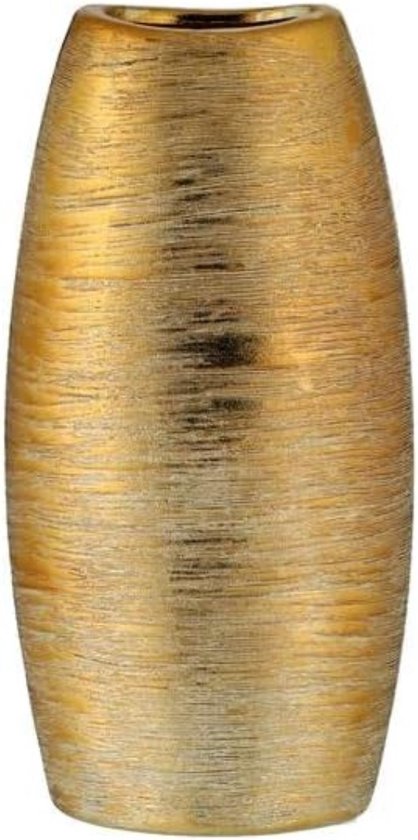 Goudenvaas - Vaas goud mat, ca. 25 x 12 x 6 cm, bloemenvaas, decoratieve vaas, steengoed, ovaal