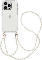 iMoshion Hoesje Geschikt voor iPhone 14 Pro Hoesje Met Koord - iMoshion Backcover met koord + armband - Parels - transparant