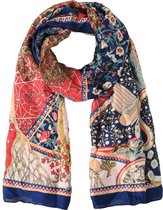 Nouka Blauwe & Rode Multicolor Dames Sjaal- Satijnen Gevoel - Warme & Lichte Sjaal – met Print– Alle Seizoenen - 70 x 180 cm