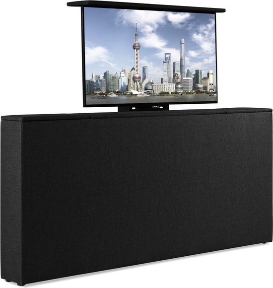 Bedonderdeel - BedNL TV-Lift Systeem in Voetbord - Max. 42 inch TV - 200 breed 85 Hoog 22 Breed- Lederlook zwart