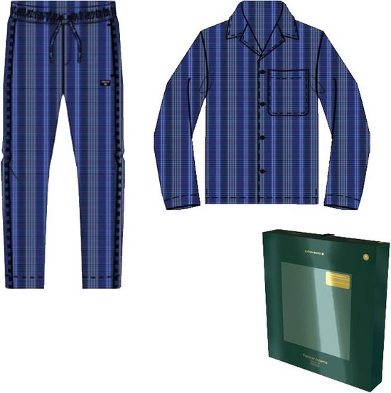 Björn Borg - Lounge Wear Set - Pyjama - Heren - Flannel - Broek - Hemd - Gift -Blauw - XL