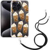 Cazy Hoesje met koord geschikt voor iPhone 15 Pro Max Frappuccino's