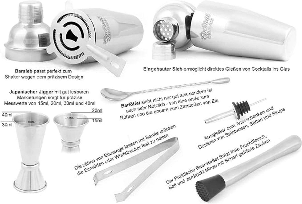 Cocktailset professionele shakerset voor thuis bar shaker boek Japanse maatbeker - Premium kwaliteit
