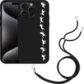 Cazy Hoesje met koord Zwart geschikt voor iPhone 15 Pro Max Horses in Motion - Wit