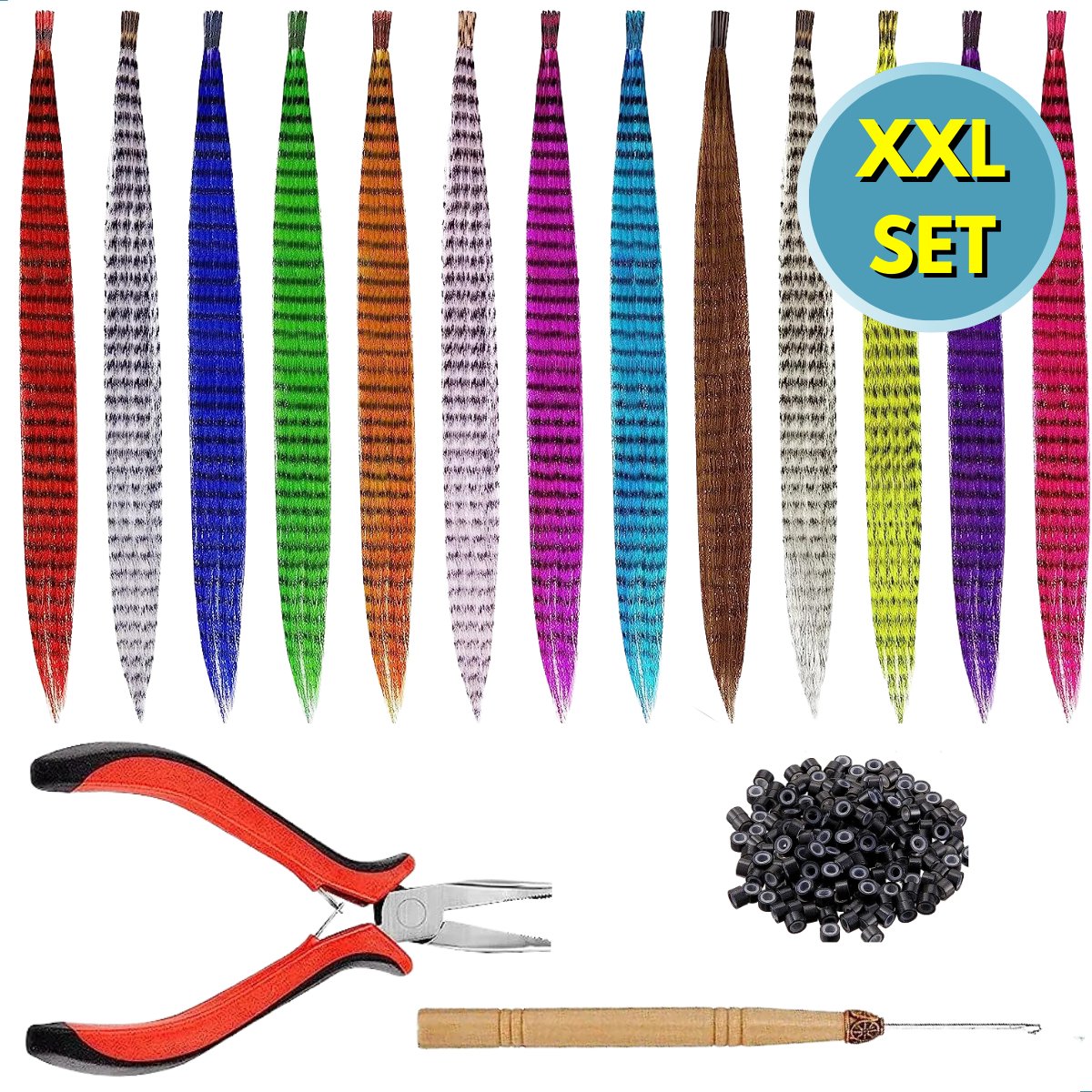 RENALUX - Feather Extensions Set XXL - Ibiza Feathers - Haar Veren - Veer Extension - Feather Hair - Hair Extensions - Veertjes Haarextensions - Veertjes - Set XXL