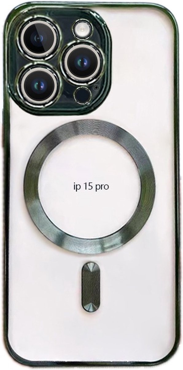 iPhone 15 Pro hoesje met Mag Safe - Transparant met groene accenten (Telefoonhoesje)