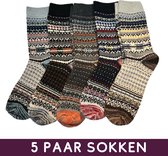 Vintage sokken set - 5 paar - maat 38-42 - Warme wintersokken dames/heren met Noors design
