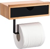 Toiletpapierhouder gemaakt van hout en roestvrij staal - Elegante en praktische toiletpapierhouder voor moderne badkamer - Zwarte vormgeving