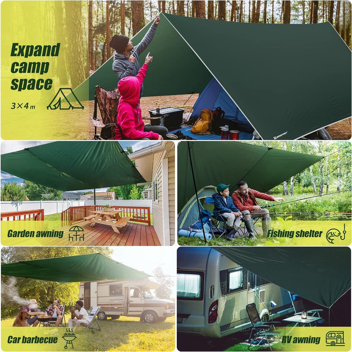 MUDGUD® Lightweight Zeltplane, Tarp für Hängematte,für Camping - 3mx3m tarp wasserdicht 5000mm, UV 50 Sun Protection,hat 19 Schlaufen- Danish Camouflage