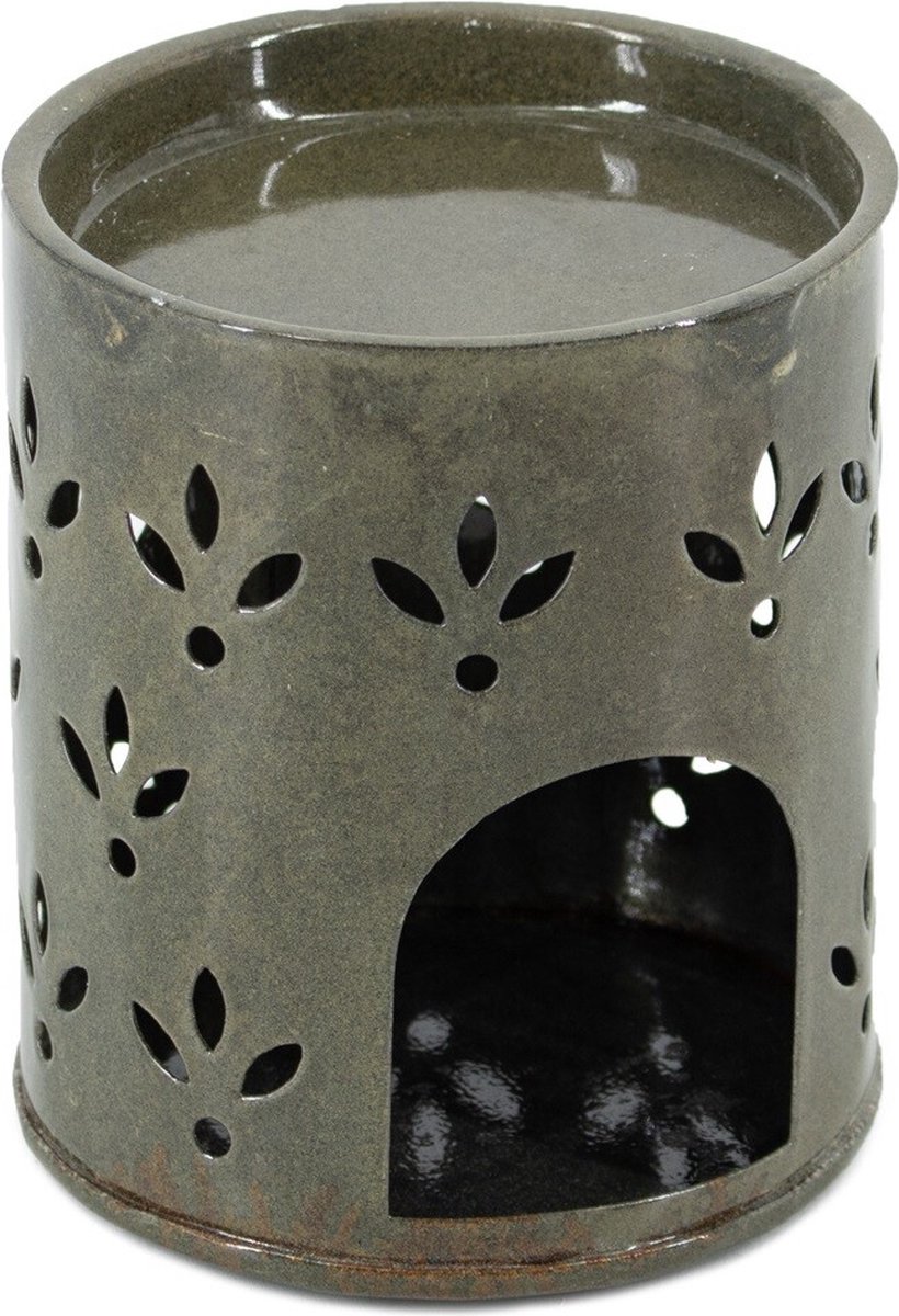 HomeBound by KY | Geurbrander round flower olive | geurbrander | amberblokje | 8,5x8,5x9,5cm | stijlvol | oliebrander