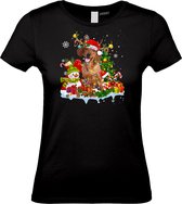 Dames t-shirt Kerst Teckel | Foute Kersttrui Dames Heren | Kerstcadeau | Kerstpakket | Zwart (Dames) | maat XS