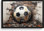 Fotolijst incl. Poster - Voetbal - Muur - Zwart - Wit - 60x40 cm - Posterlijst