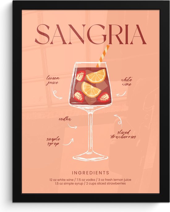 Fotolijst incl. Poster - Cocktail - Sangria - Retro - Bruin - Posterlijst