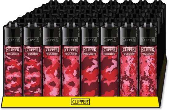 Clipper Aansteker - 48 stuks in display- Aansteker - Vuursteen -Hervulbaar Design "Red Camouflage"