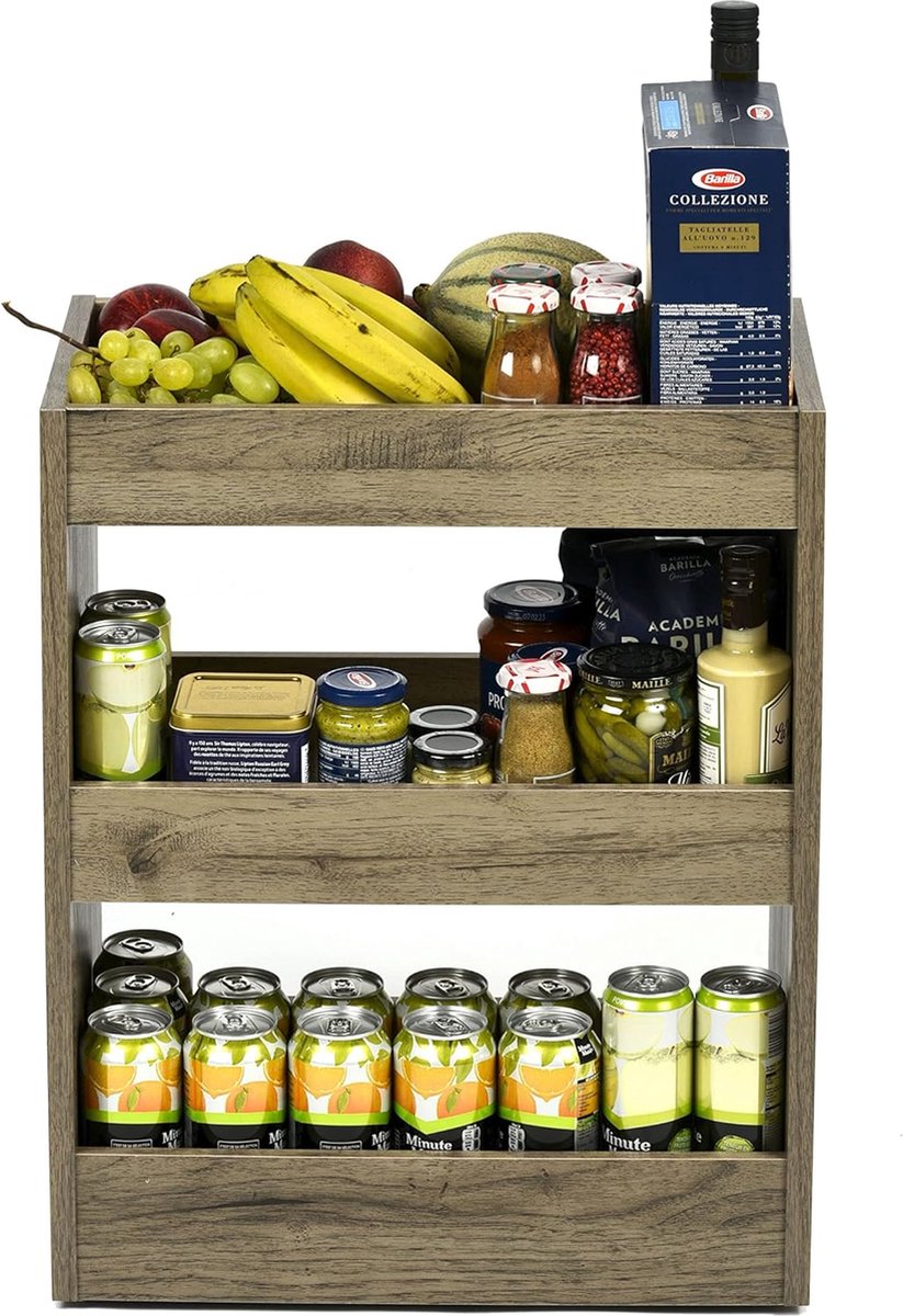 Kleine opbergmeubels met wielen Container Serveerwagen Winkelwagen met wielen / Ontwerp & Robuust Hedendaags Kantoor Woonkamer Slaapkamer - Opbergkar - WSW-280 - Asbruin
