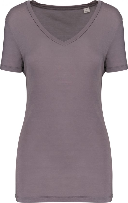 T-shirt Dames L Kariban V-hals Korte mouw Metal grey 100% Lyocell