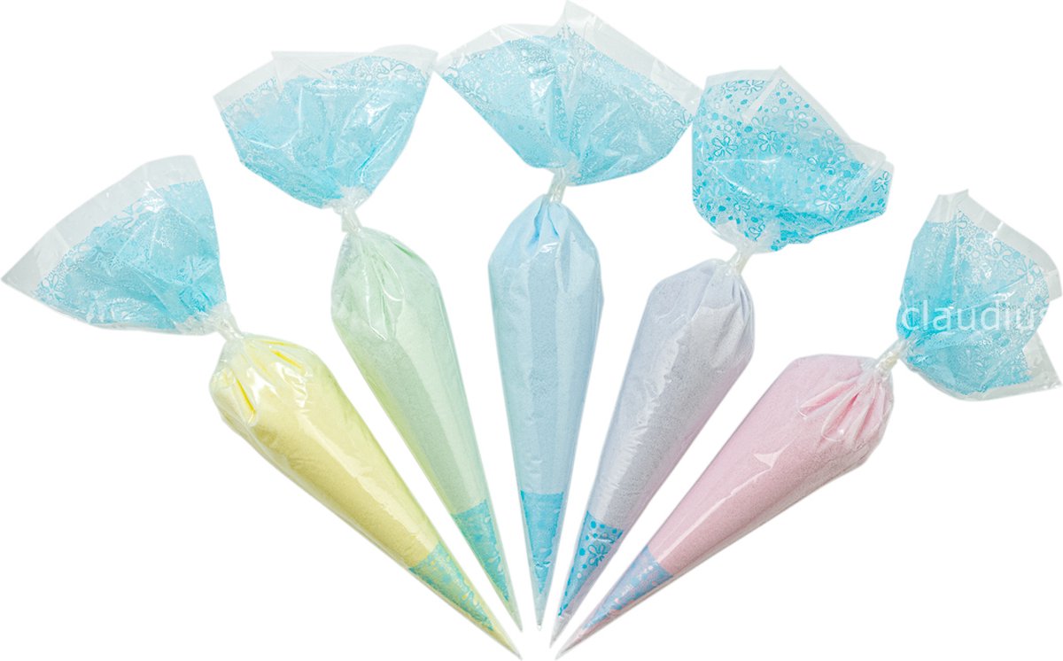 Goedkoopste Scrubzout Rainbow Pastel - 500 gram in puntzak blauw - zen-moment, eucalyptus, opium, lavendel en rozen - Hydraterende Lichaamsscrub