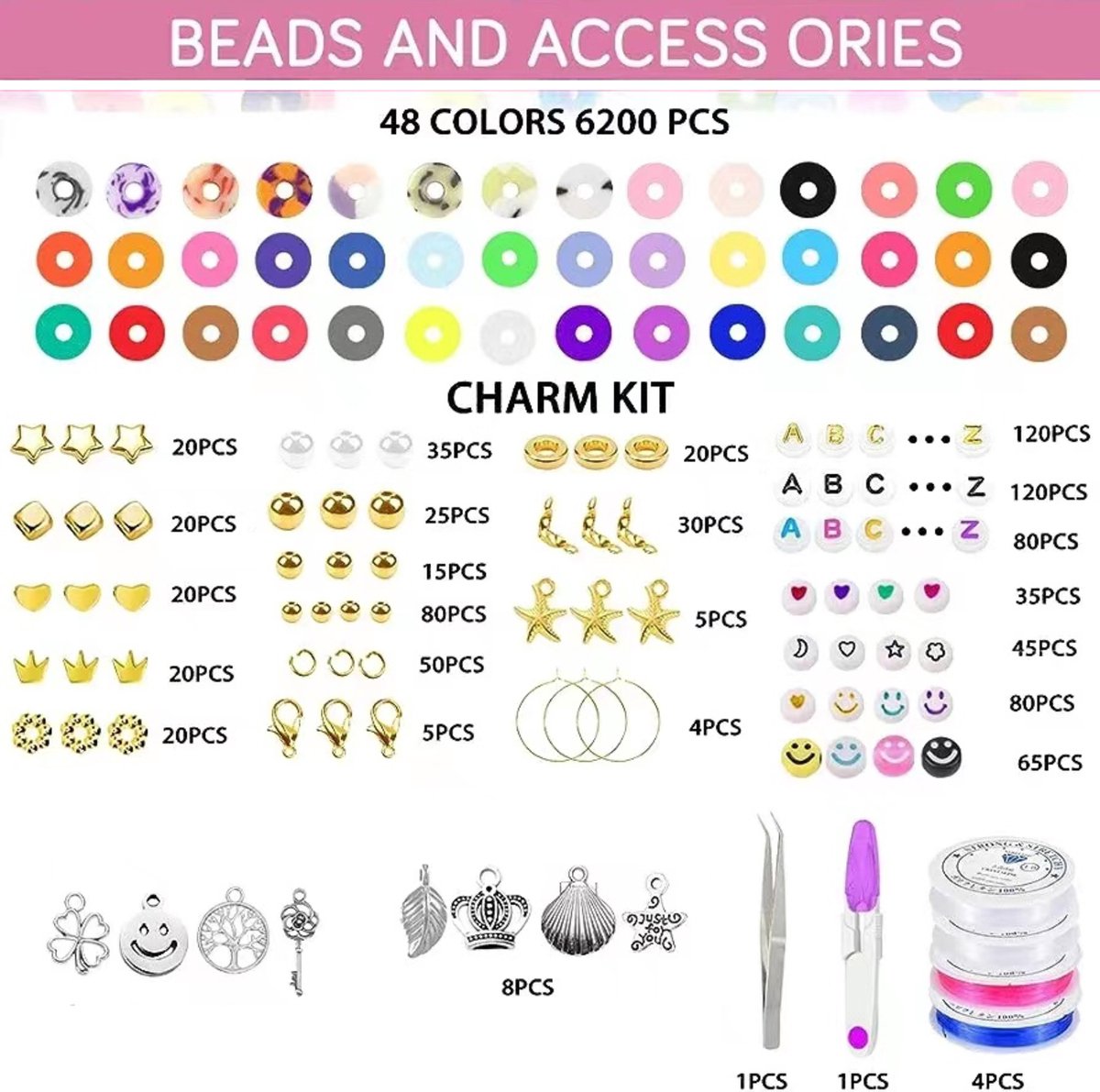 BOTC Sieraden Set - knutselen meisjes - armbandjes maken meisjes - Sprankelende Sieraden Maken Pakket - 48 kleuren - 7200-delig - XXL Kralen set - Sieraden maken - Kralenketting - Polymeer Kralen — afbeelding 3