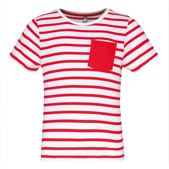 T-shirt Kind 8/10 Y (8/10 ans) Kariban Ronde hals Korte mouw White / Red Stripe 100% Katoen