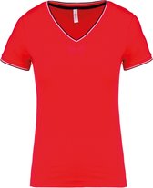 T-shirt Dames XXL Kariban V-hals Korte mouw Red / Navy / White 100% Katoen