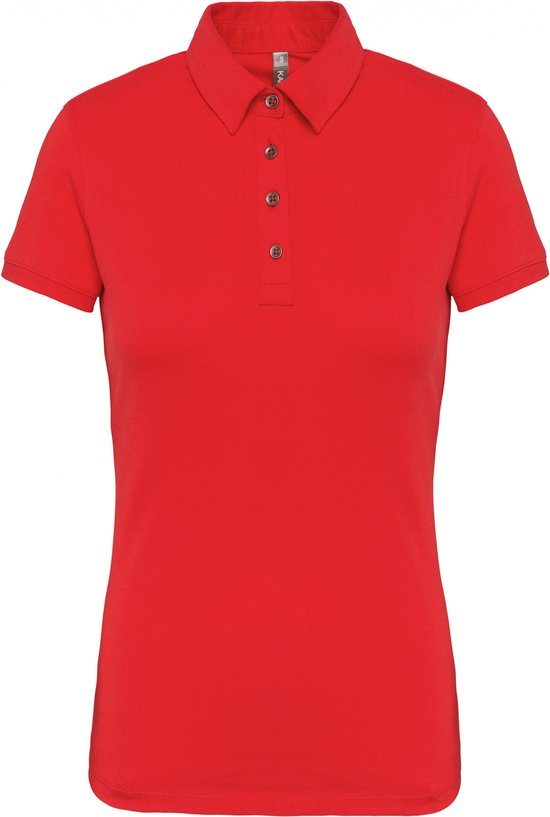 Polo Dames XS Kariban Kraag met knopen Korte mouw Red 100% Katoen