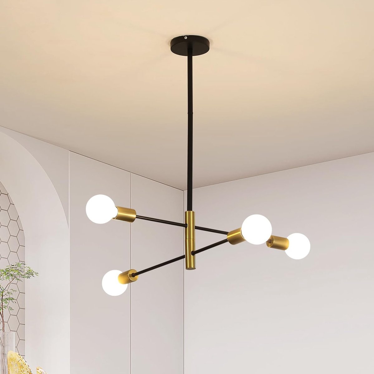 Goeco Industriële Hanglamp 4 - E27 - 70 cm - Goud en zwart