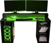 Game Bureau Gaming Desk met LED Verlichting Tafel Computer Bureau - (LxHxP): 50x90x138 cm - SHOT 1 (Zwart + Groene LED)