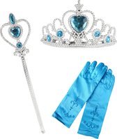 Prinses accessoire set - 3-delig - Prinsessen Kroon - Tiara - Prinses Handschoenen - Prinsessenstaf - BLAUW