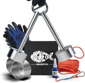 Magnetar Dubbele Vismagneet Pakket Easy - Complete Magneetvissen Set - 2x 280 kg Allround Neodymium Vis Magneet - Connector - 20m Magneetvis Touw - Waterdichte Handschoenen