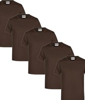 James & Nicholson 5 Pack Bruine T-Shirts Heren, 100% Katoen Ronde Hals, Ondershirts Maat 3XL