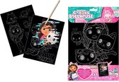 Gabby`s Dollhouse Krasposter - Scratch Art - Hobby - Kras Tekening - 28 x 20 CM - Set van 2 stuks met Kras potlood - Gabby`s Poppenhuis