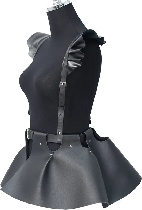 Body BDSM Bondage avec jupe - Robe harnais - Bretelles - Vêtements érotiques - Fermetures à boucles - Réglable - Cuir - Entrejambe ouverte