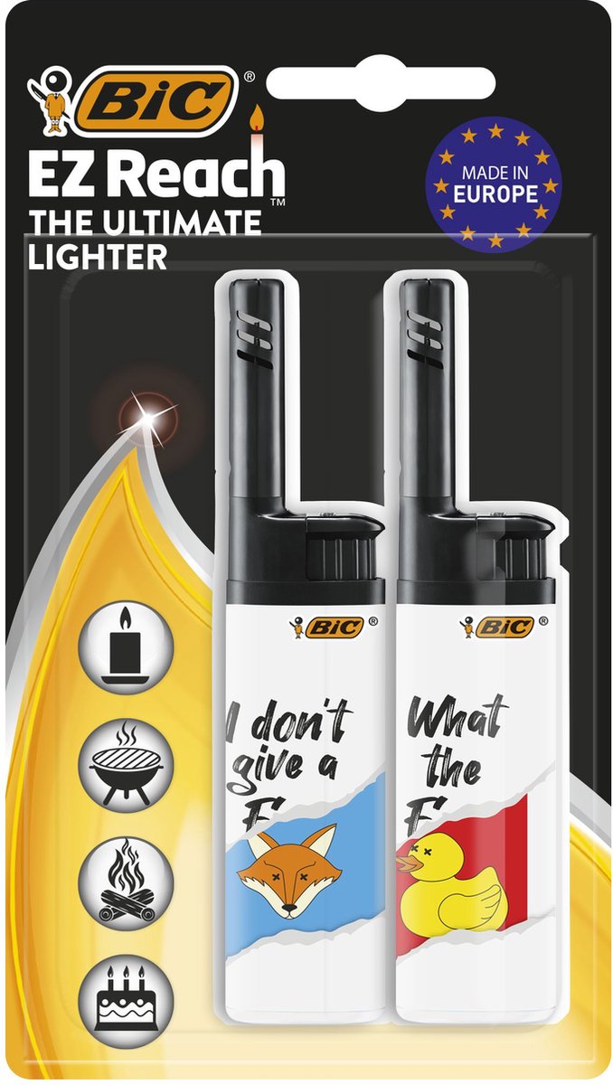 Goedkoopste BIC EZ Reach lighter - kaarsen aansteker - Electronische gasaansteker met lange hals - Woordspelingen - 2 stuks