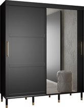 Zweefdeurkast met spiegel Kledingkast met 2 schuifdeuren Garderobekast slaapkamerkast Kledingstang met planken | elegante kledingkast, glamoureuze stijl (LxHxP): 180x208x62 cm - CAPS R2 (Zwart, 180 cm) met lades