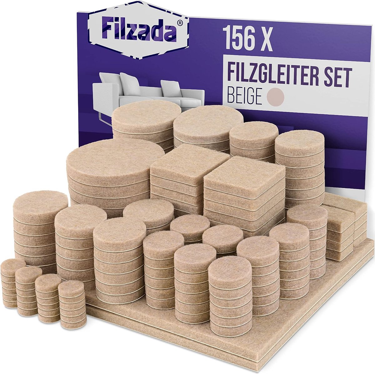 Filzada® Viltglijders, zelfklevend, set van 106 stuks (vierkant en rond), grijs, professionele meubelglijders, vilt, met ideale kleefkracht