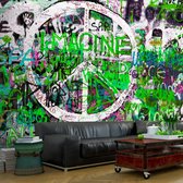 Fotobehangkoning - Behang - Vliesbehang - Fotobehang Groene Graffiti - 300 x 210 cm