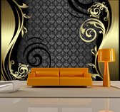 Fotobehangkoning - Behang - Vliesbehang - Fotobehang Gouden Versiering - Hotel Chique - Luxe - Golden curtain - 100 x 70 cm