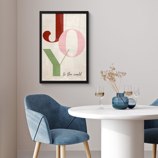Fotolijst inclusief poster 40x60 cm - Quote joy - Kerst accessoires - Foto kader - Muurposter met zwarte lijst - Decoratie kerstmis - Kerstposter deco - Posters in fotolijsten - Muurdecoratie woonkamer - Kerstversiering binnen