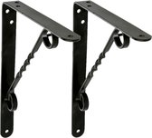 AMIG Plankdrager/steun/beugel Decoratief - 2x - metaal - zwart - H200 x B150 mm - Tot 110 kg - boekenplank steunen